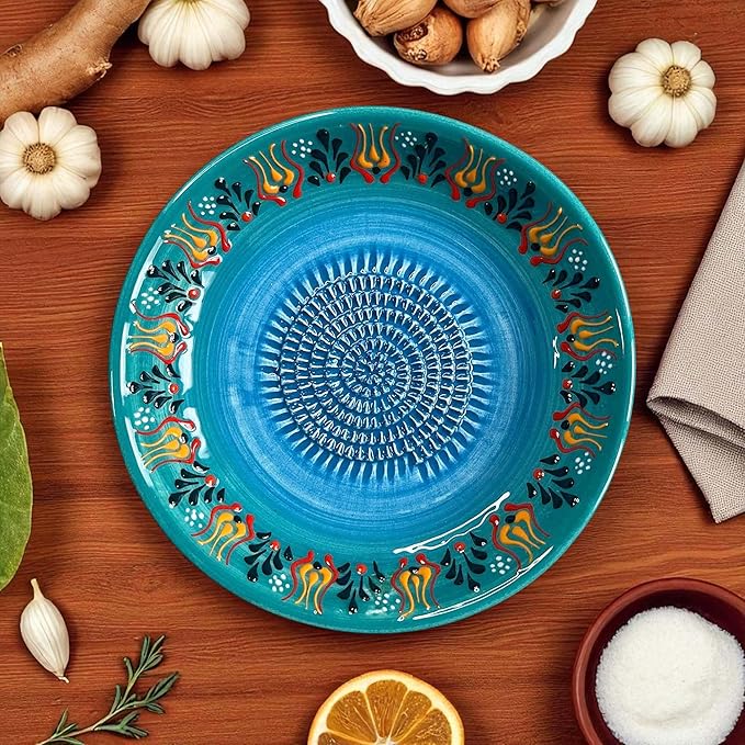 Ceramic Grater Bowl, Garlice Grater Plate, Handmade Ginger Grater, Mincer Bowl for Cheese &Vegetables, Ceramic Decorative Mincer, Hand Dish for Garlic (SultanTurquoise)