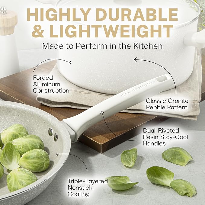 Granitestone 20 Pc Pots and Pans Set Non Stick Cookware Set with Steamer, Cooking Utensils and Pad Protectors, Stay Cool Handles, Oven and Dishwasher Safe