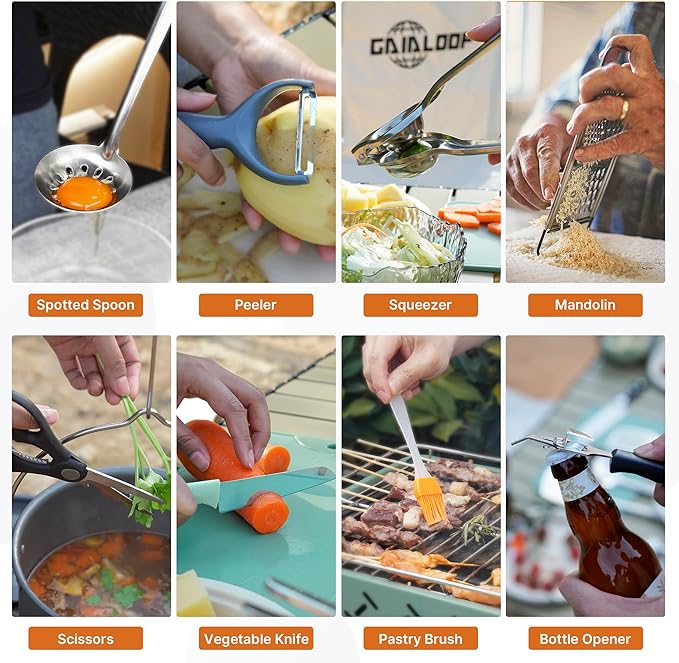 Portable Camping Cooking Utensils Set, Camp Kitchen & Campfire Cooking Equipment, RV Essentials, Camper Must-Haves Accessories, Outdoors Cookware, Christmas Stocking Stuffers Gifts