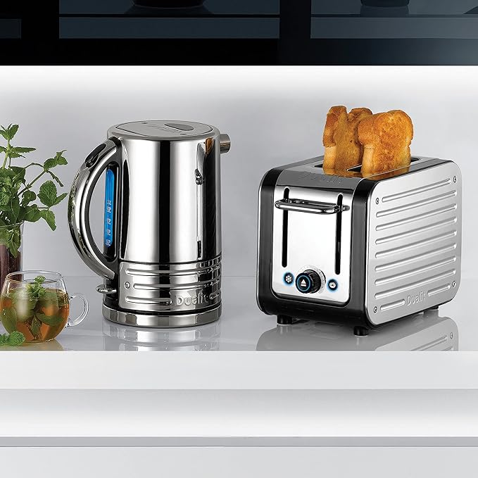 Dualit Design Series 2 Slice Toaster | Polished Stainless Steel with Black Trim | Extra-Wide Slots – Peek and Pop Function – Patented Perfect Toast Technology – Matching Kettle Available