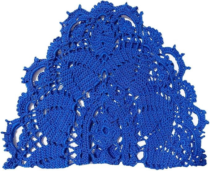 BIBITIME Lace Tablecloth Doily Handmade Crochet Placemat Women Vase Mat Kitchen Table Runner (4PCS- 12 x 22 in, Blue)