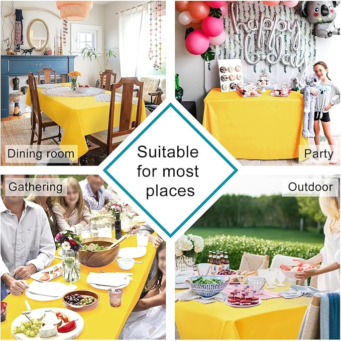 Hiasan Tablecloth for Rectangle Tables - 70 x 140 inch - Waterproof, Spillproof & Wrinkle Resistant Washable Polyester Table Cloth for Dining/Party/Outdoor Picnic, Yellow