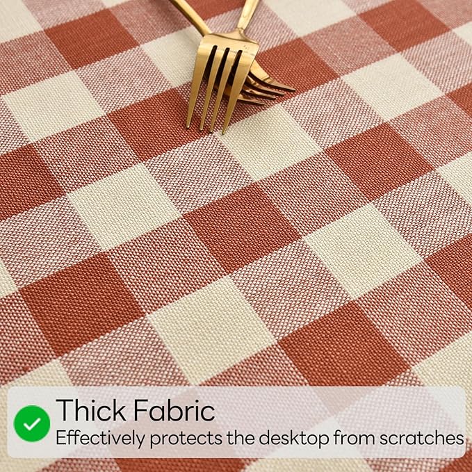 Gingham Table Cloth for Round Tables Orange Checkered Plaid Tablecloth Heavy Duty Cotton Blend Washable & Wrinkle Table Cover for Outdoor Kitchen Dining Picnic Camping (53 inch Diameter)