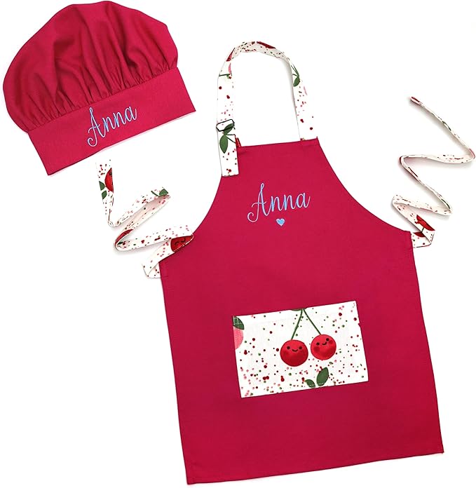 Personalized toddler apron for kitchen, custom cooking apron + chef hat set for kids, boy girl chef costume