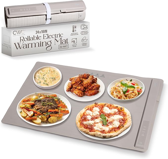 COOK WITH COLOR 350W Electric Food Warming Mat - Portable, Adjustable, Quick Heating Auto Shut-Off, Rollable Silicone Pad