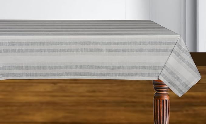 Urban Villa Tablecloth Curtis Stripes Table Cloth Tabletop Cover Kitchen Dining Tablecloth 100% Cotton Great Parties Wedding Holiday Rectangle 60X102 Inches 8-10 Seats Table Cloth - Ivory Stripes