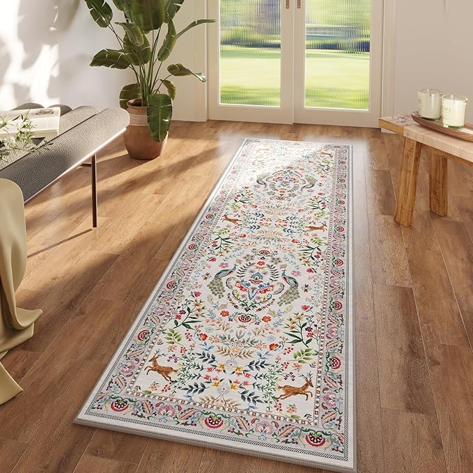 Rugcomf Runner Rug Washable Kitchen Runner 2'6''x8' Runner Rug for Entryway Indoor Floral Non-Slip Soft Carpet Runner for Hallways, Kitchen, Laundry, Bedroom, Bathroom(Colorful)