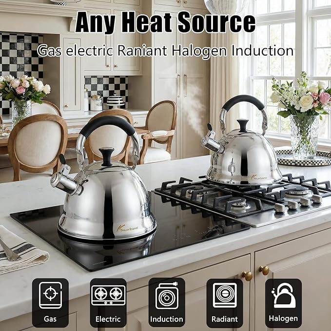 Stainless Steel Whistling Tea Kettle Stovetop - 3.1QT Tea Top Mirror Finish, 304 Stainless Interior, Foldable Handle, Fast Heating for Tea, Coffee & Gifts