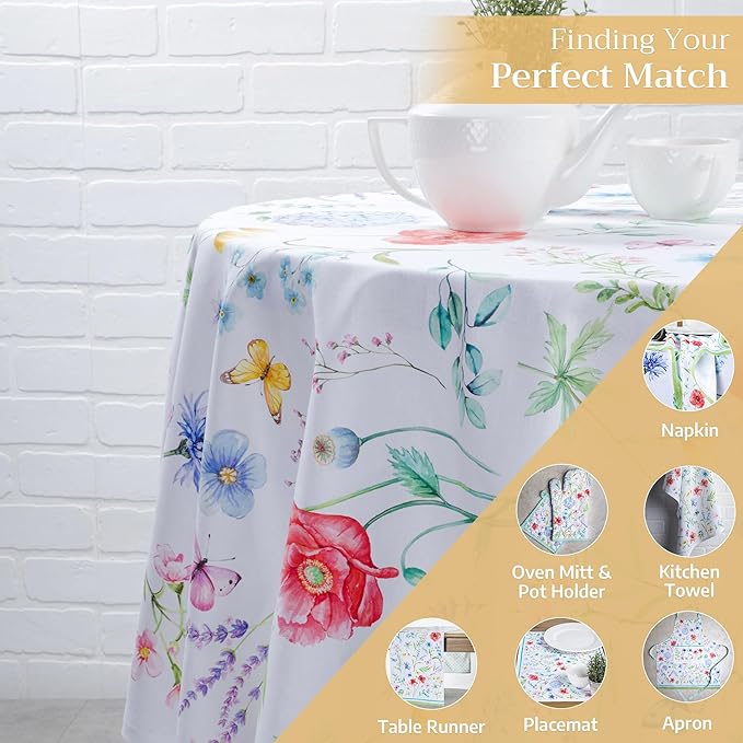 Maison d' Hermine Table Cloth Round Table 100% Cotton 69 Round Inches Tablecloth Reusable Decorative for Dining Room Farmhouse Home Valentines Day Decorations Spring Summer - Just Floral