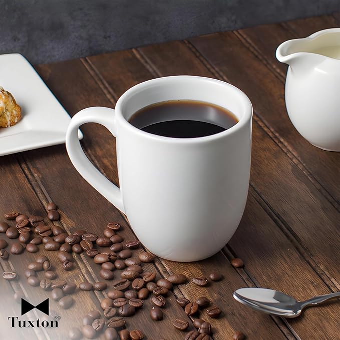 Tuxton China BPM-160A Milano Mug, 16 oz., 3-3/4" Diameter x 4-3/8"H, Microwave and Dishwasher Safe, Oven Proof, Fully Vitrified, DuraTux, Porcelain White, Pack of 24