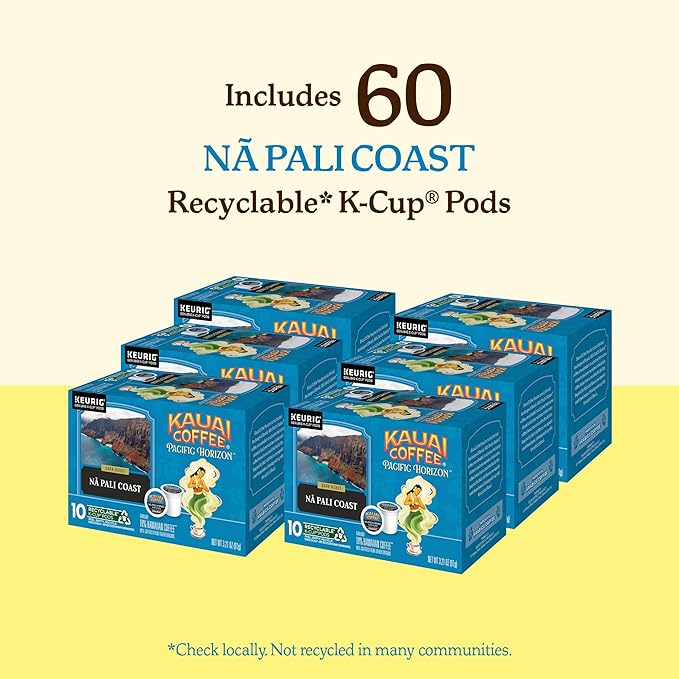 Kauai Coffee K-Cup Pods for Keurig Brewers – Arabica Coffee, 10% Hawaiian – Dark Roast, Nutty with Sweet Chocolate Overtones – Na Pali Coast, 6 Packs of 10 Single Serve K-Cups