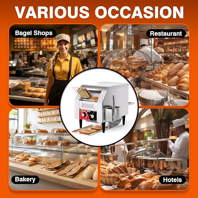 PYY Commercial Conveyor Toaster - 150 Slices/Hour Electric Conveyor Belt Toaster for Toast, Bun, Bagel, Bread, Heavy Duty Stainless Steel Toaster Oven for Restaurant, Bakery, Buffet Use