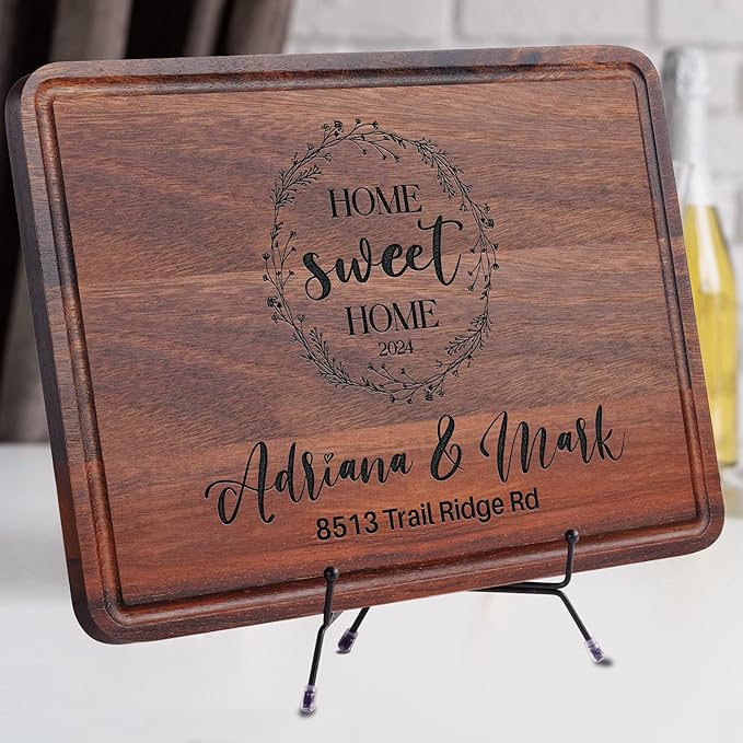Personalized Housewarming Gift for New Home, Custom Engraved Cutting Board New Home Gift, Home Sweet Home Gift, Realtor Closing Gifts for First Time Home Buyers, Newlyweds, New Neighbor
