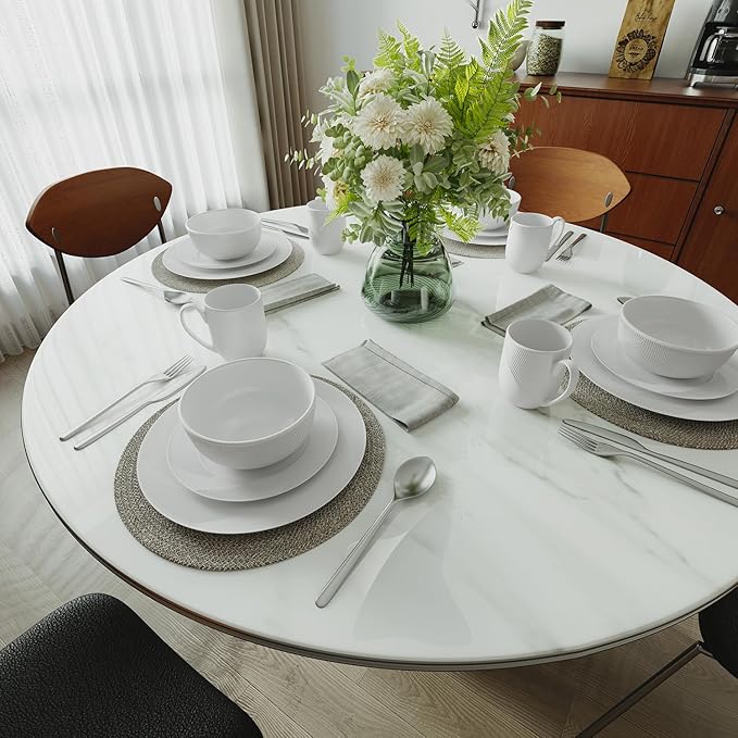Yoshy 12-Piece White Bone China Dinnerware with Lightweight Durable Chip Resistant Design Service for 4 (16 Piece - Service for 4, Rhythmlight)