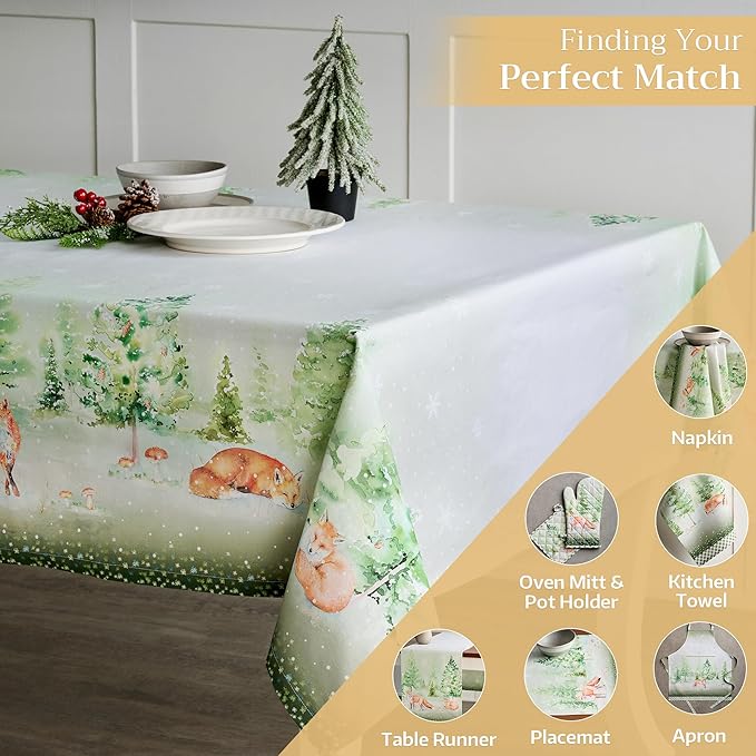 Maison d' Hermine Table Cloth Rectangle Table 100% Cotton 70 x 120 Inches Fall Tablecloth Reusable Everyday Use for Thanksgiving Christmas Decorations Dining Farmhouse Party (Winter Mornings)
