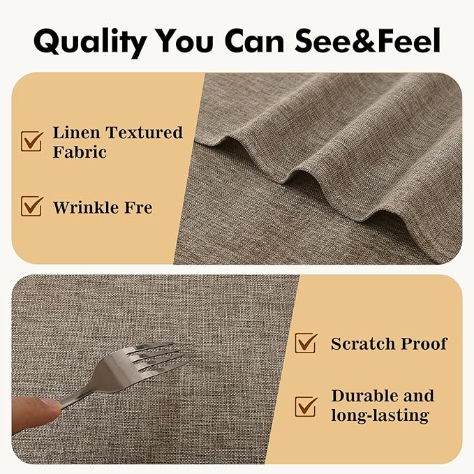 JIUZHEN Round Table Cloth Faux Linen Farmhouse Tablecloth Wrinkle and Stain Resistant Decorative Fabric Table Cover for Kitchen, Dining Room, Parties and Camping, Khaki, 70 Inch Round