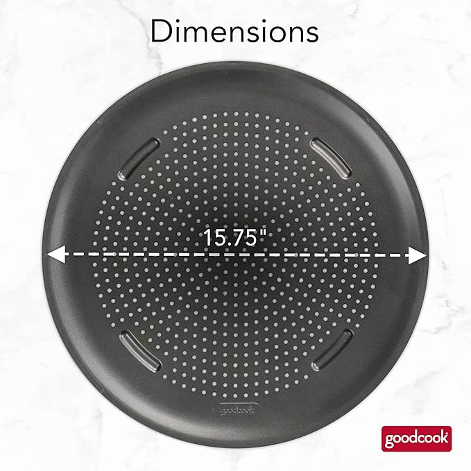 GoodCook AirPerfect Nonstick 16” Pizza Pan – Pizza Tray for Oven, Perforated Round Pizza Pan, Carbon Steel Baking Pan, Homemade, Frozen & Leftover Slices