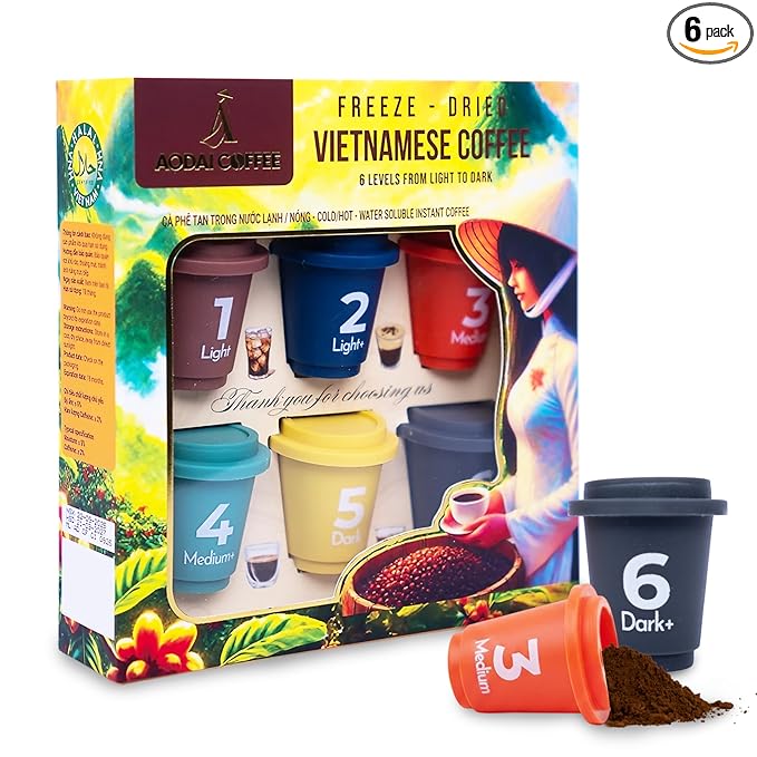 AODAI COFFEE Instant Espresso Pods, 3g x 6 Pods Level 1–6, Freeze-Dried Light to Dark Roast Tasting Set, Sugar Free Instant Coffee, Birthday, Christmas Coffee Gift for Focus & Energy