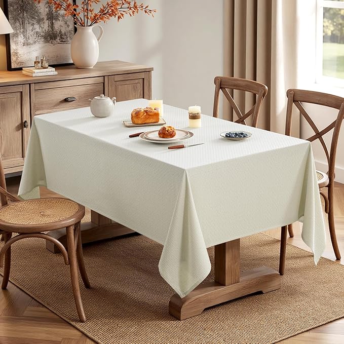 MIULEE Ivory Linen Cotton Table Cloth Rectangle Tablecloth Spring Waterproof Spillproof Cross-Star Textured Table Cltoth Decorative Farmhouse Style for Dining Party Weddings 60x84 Inch