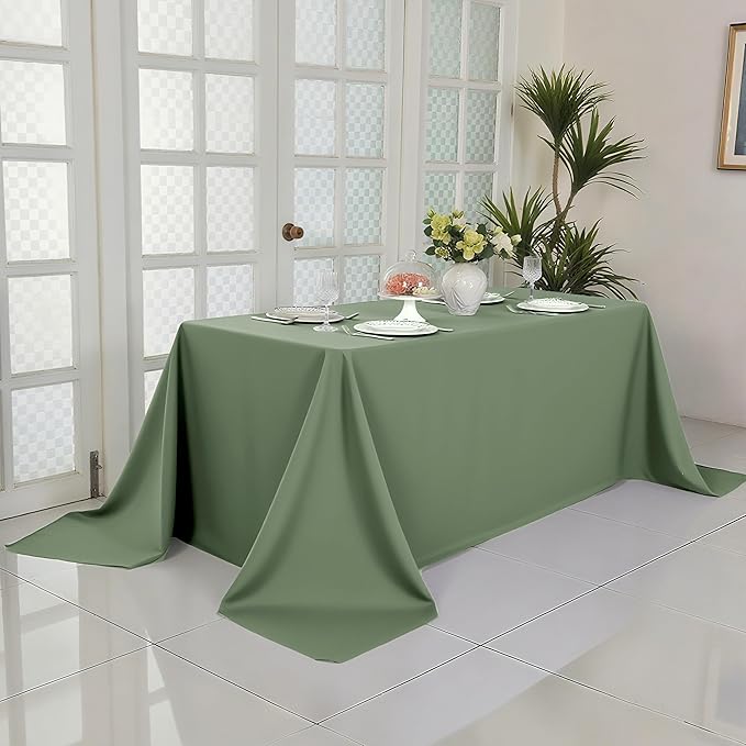 2-Pack 90x132 inch Sage Green Table Cloths, Solid Stain and Wrinkle Resistant Oblong Tablecloth, Premium Plain Weave Polyester Fabric Rectangle Table Linen Covers for Hotel, Wedding