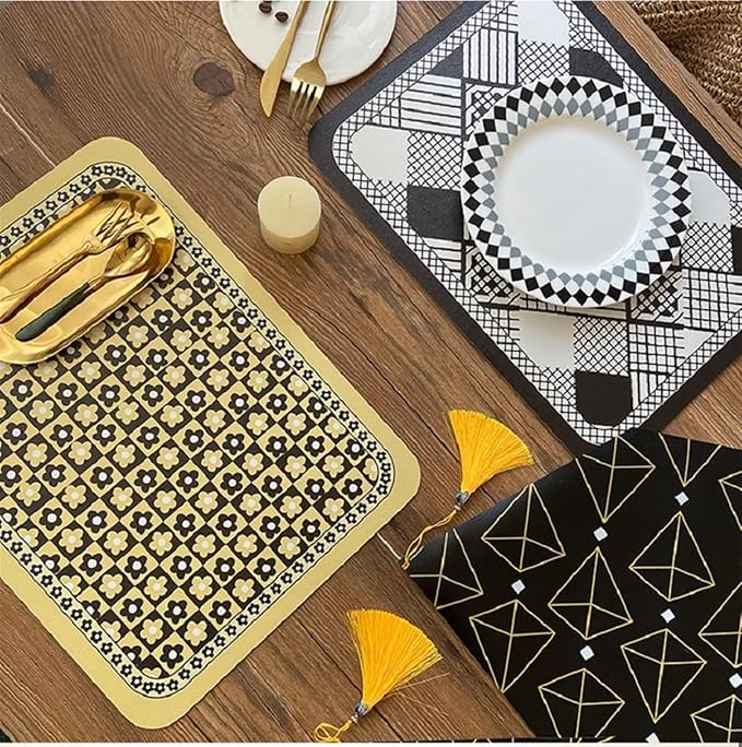 Classic Artwork Modern PU Placemats Non Slip for Dining Table Wipeable Reusable Plastic Tableware Dishwaser Home Decor(Classic-7)