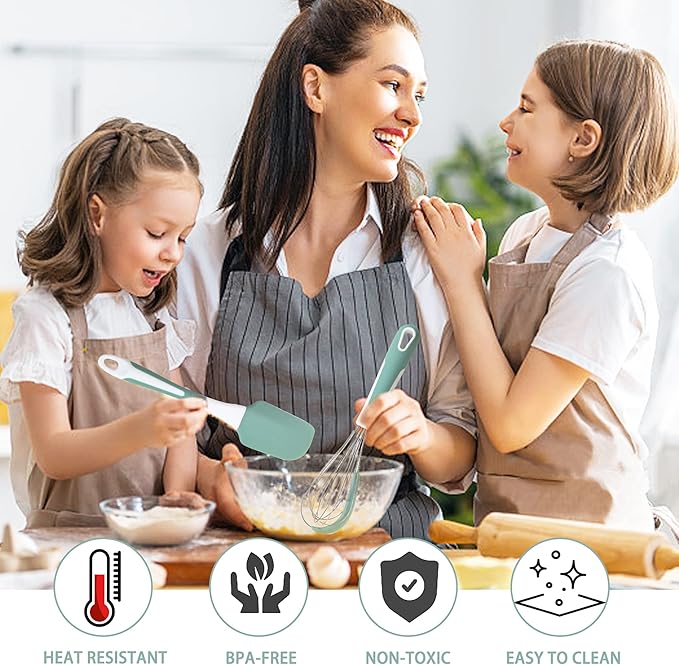 XoYoZo Silicone Kitchen Cooking Utensils Set Heat Resistant, 5 Pcs Silicone Spatula Set for Baking Cooking Mixing, Silicone Cooking Utensils Set for Nonstick Cookware, Dishwasher Safe (Green), Medium