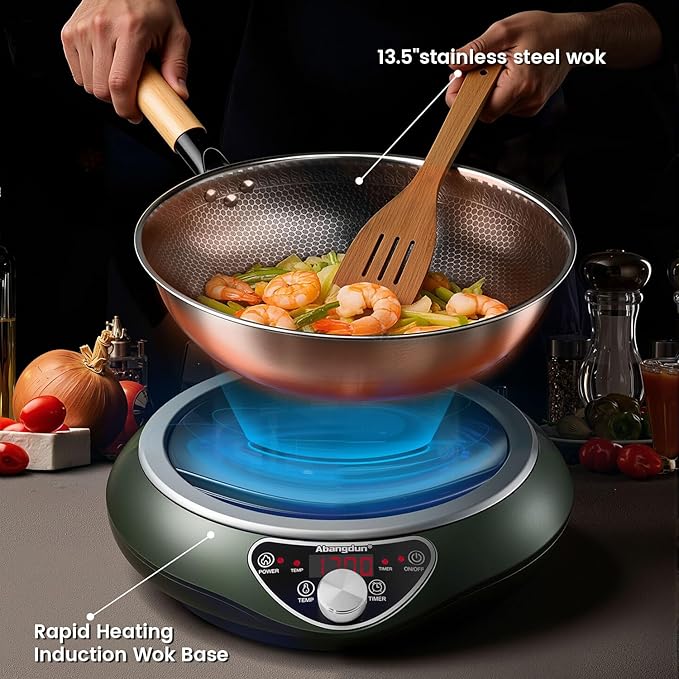 Wok Induction Cooktop 1700W 120V Burner Induction Curved Electric Stove Hot Plate Round Bottom Frying Evenly
