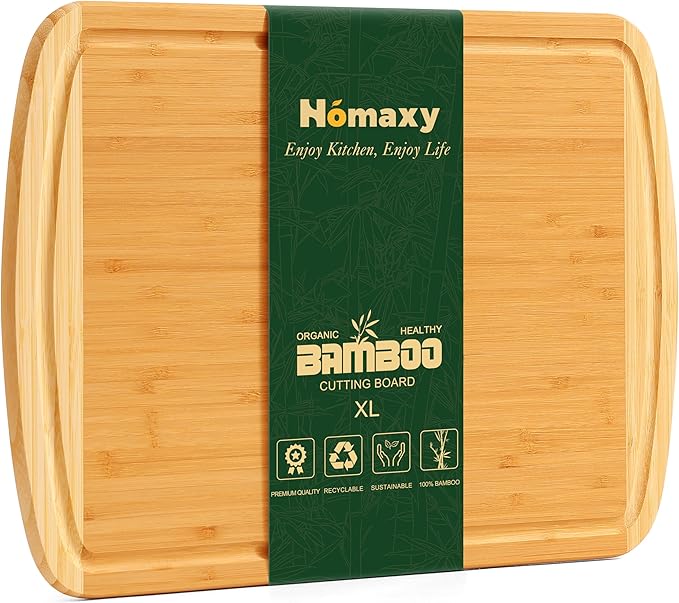 Homaxy Extra Large Bamboo Cutting Boards for Kitchen, 18x12.5" Wood XL Cutting Board with Juice Groove, Butcher Block Wooden Chopping Board for Kitchen, Meat, Fruit & Vegetables - Pre Oiled, Two-Tone