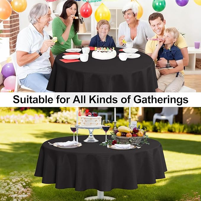 JIUZHEN Round Tablecloth Linen Textured Wrinkle Stain Resistant Farmhouse Table Cloth Decorative Fabric for Kitchen, Dining, Party, Wedding,Outdoor Use,40 Inch Round,Black