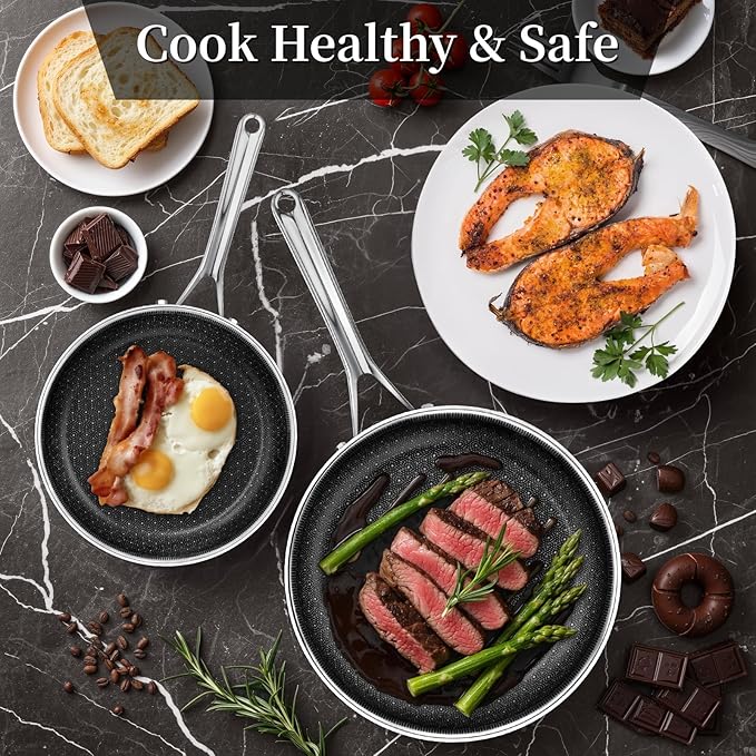 Non Stick Frying Pan 8 Inch Stainless Steel Ceramic Skillet,Nonstick Cooking Pan,PFAS PFOA PTFE Free&Non Toxic,Induction Compatible-Gas&Electric Stovetops,Oven&Dishwasher Safe