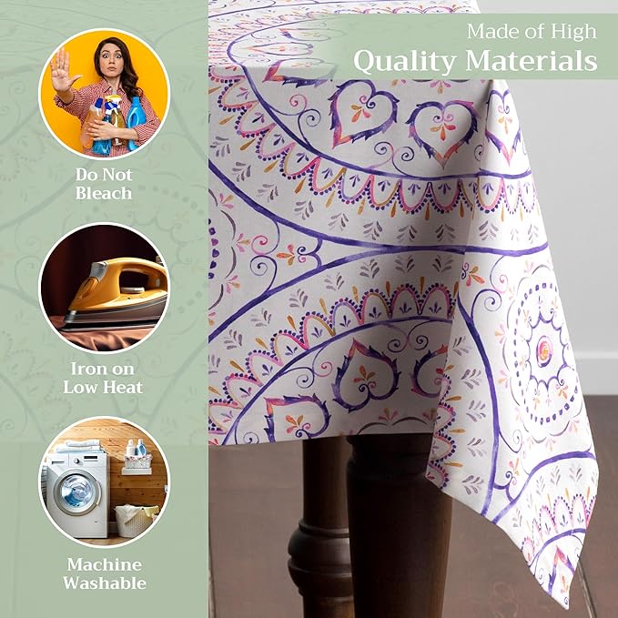Maison d' Hermine Table Cloth Rectangle Table 100% Cotton 60 x 108 Inches Tablecloth Reusable Decorative for Dining Room Farmhouse Home Valentines Day Decorations Spring Summer - Mandala