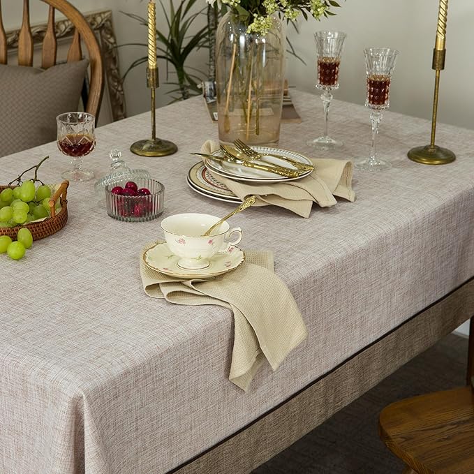 Classic Textured Linen Style Tablecloth,Rustic Washable,Solid Bordered Retro Rectangle Table Cloth,Kitchen Dinning Tabletop Decoration,Oblong Table Cover, Linen 55x102 Inch
