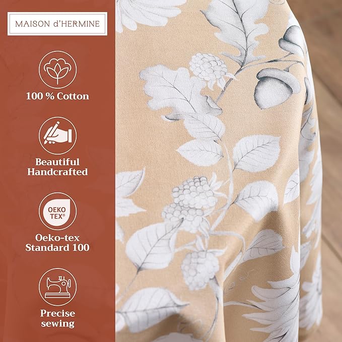 Maison d' Hermine Table Cloth Round Table 100% Cotton 69 Inches Fall Tablecloth Reusable Everyday Use for Thanksgiving Christmas Decorations Dining Farmhouse Party (Pretty Autumn)