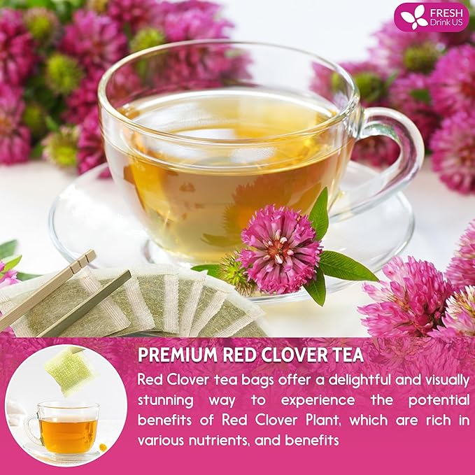 FreshDrinkUS, Premium Red Clover Herbal Tea– 75 Tea Bags – Pure – Naturally Smooth & Mild Flavor – Premium Quality, Eco-Conscious Packaging. Caffeine-Free. Gluten Free. Vegan