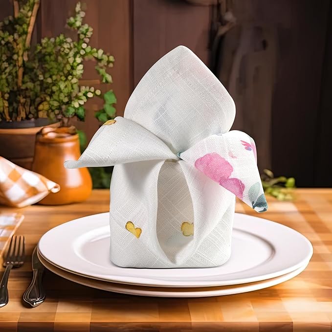 Vintage Vista Cotton Cloth Napkins Set of 4 (17" x 17") - Digital Printed Table Napkins Cloth Washable & Reusable for Everyday Use, Christmas, Thanksgiving, Halloween & More - (Green Flowers)
