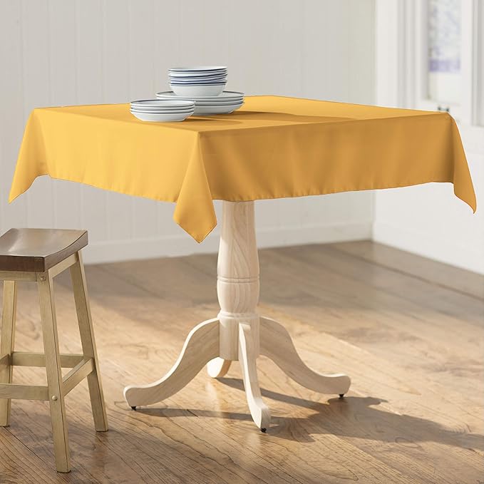 LA Linen Polyester Poplin Washable Square Tablecloth, Stain and Wrinkle Resistant Table Cover 58x58, Fabric Table Cloth for Dinning, Kitchen, Party, Holiday 58 by 58-Inch, Gold