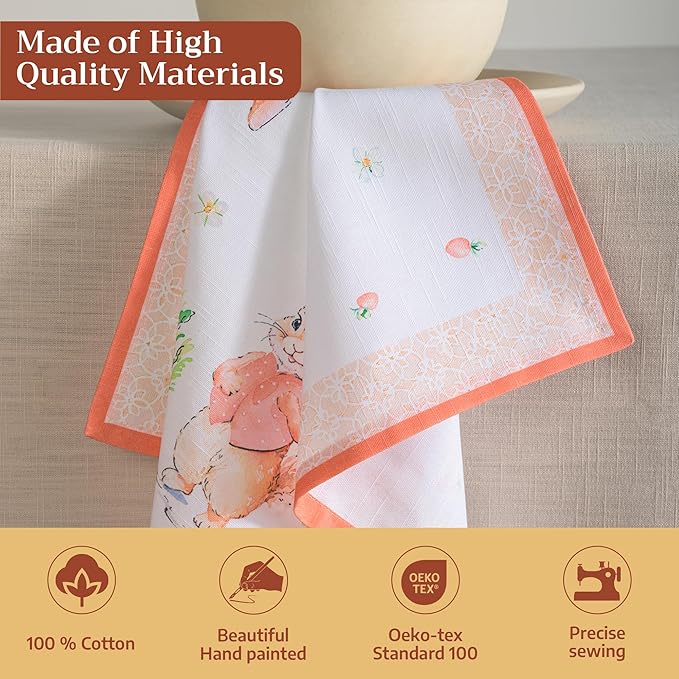 Maison d' Hermine Cloth Napkins Set of 4 100% Cotton Everyday Reusable Square Napkins Cloth Washable Dinner Party Wedding Restaurant Valentines Day Decorations Spring/Summer (Bunny Party, 20" x 20")