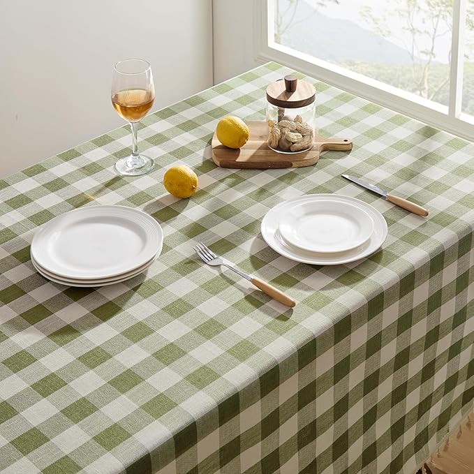 Softalker Spring Checkered Tablecloth Rectangle, Outdoor Linen Cotton Gingham Table Cloth with Tassel, Heavy Duty Wrinkle Free Buffalo Plaid Table Cover for Easter Dining Home - 55 x 84 Inch, Sage