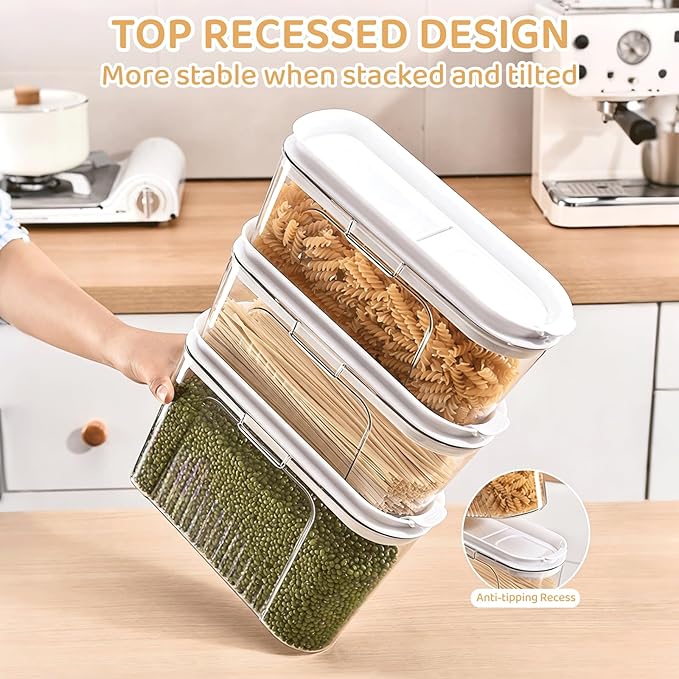 Cereal Container and Rice Storage Dispenser-Airtight Food Storage Organizers BPA-free Plastic Kitchen Pantry Storage Containers food-grade PET material Suitable for rice, grains (4L(2PC))