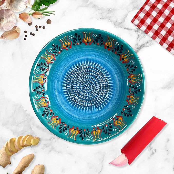 Ceramic Grater Bowl, Garlice Grater Plate, Handmade Ginger Grater, Mincer Bowl for Cheese &Vegetables, Ceramic Decorative Mincer, Hand Dish for Garlic (SultanTurquoise)