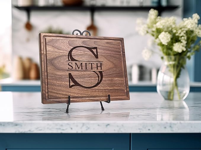 Personalized Cutting Board, Custom Wedding, Anniversary or Housewarming Realtor Closing Gift Idea, Wood Engraved Charcuterie, for Friends and Family Initial Monogram Design 008