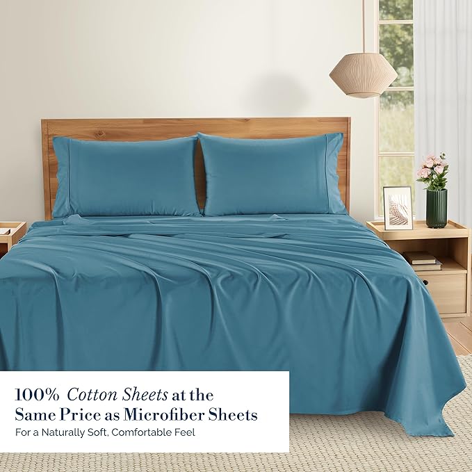 Casa Platino Sheet Set Twin XL Size – 100% Cotton Bed Sheets Twin XL with 2 Pillowcases, Soft & Cozy, Lightweight & Breathable, With 15" Deep Pocket Fitted Sheet, Perfect Everyday Sheets – Blue Heaven