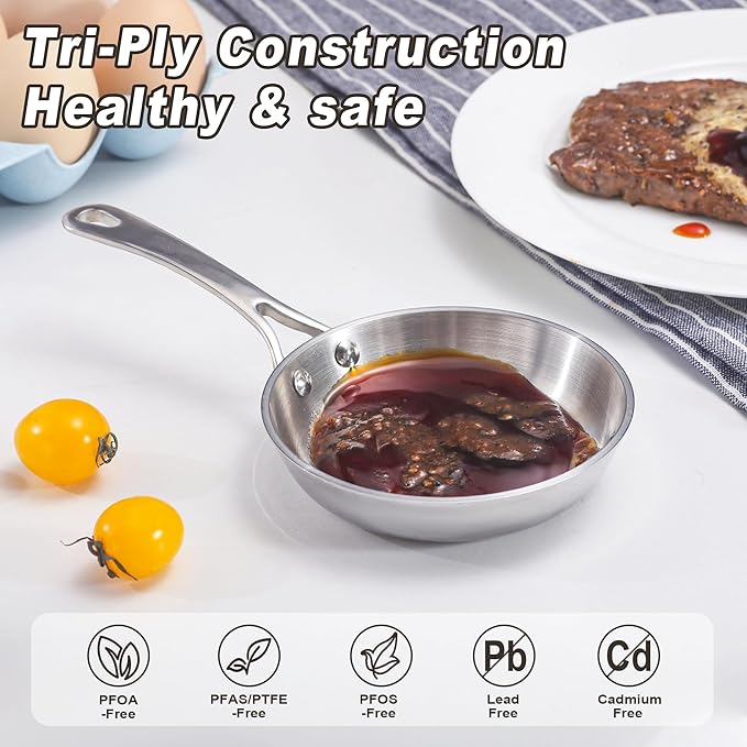 Mini Sauce Pan, Tri-Ply Stainless Steel Pot with Stay-Cool Handle Heating Sauce Gravy & Oil (0.12Quart) - Copper - Silver