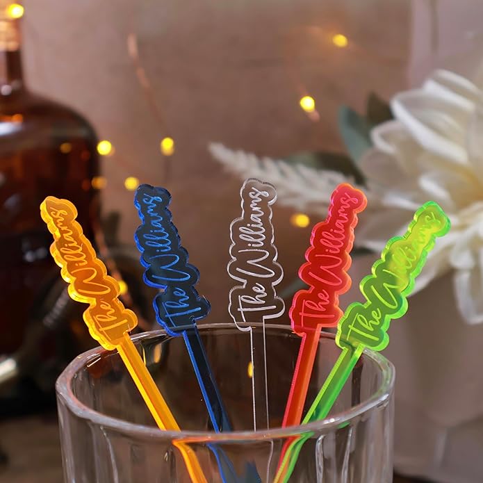 Set of 50 Custom Wedding Personalized Stirrer, Stirrer For Birthday Party, Drink Charms, Drink Names, Cocktail Tags, Couple Names,Acrylic Swizzle