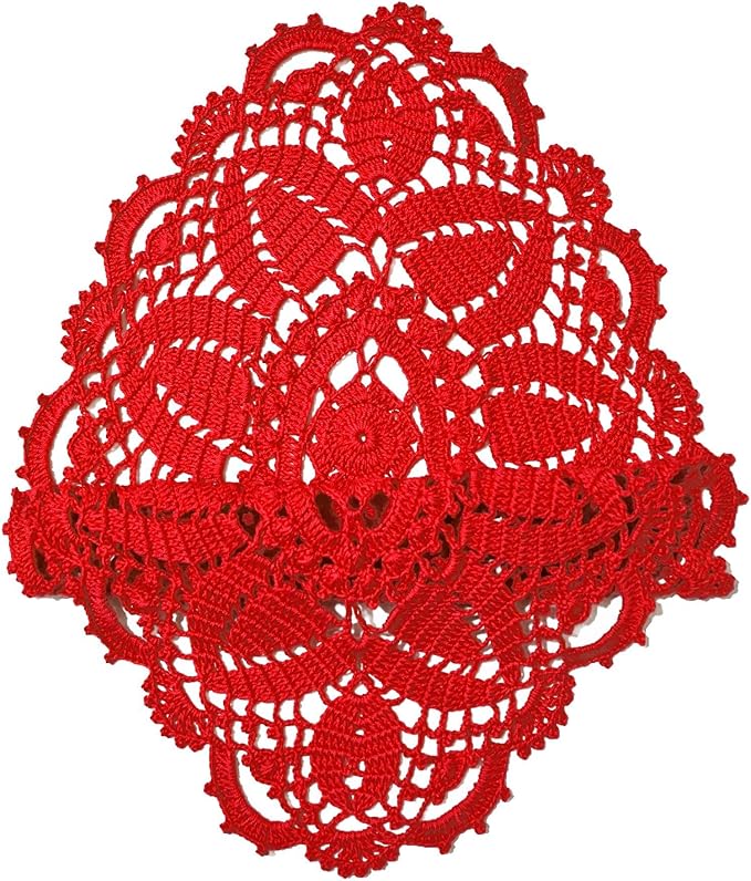 BIBITIME Lace Tablecloth Doily Handmade Crochet Placemat Women Vase Mat Kitchen Table Runner (2PCS- 12 x 22 in, Red)