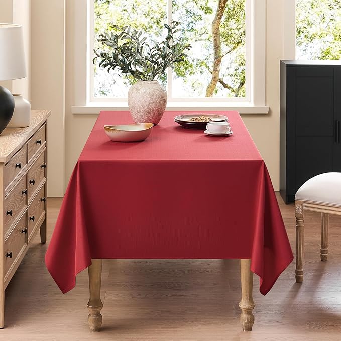 Faux Linen Tablecloths for Rectangle Tables, Burlap Textured Table Cloths Washable Farmhouse Table Cover Water Resistant for Dining, Wedding, Outdoor(Red, 60"×104")