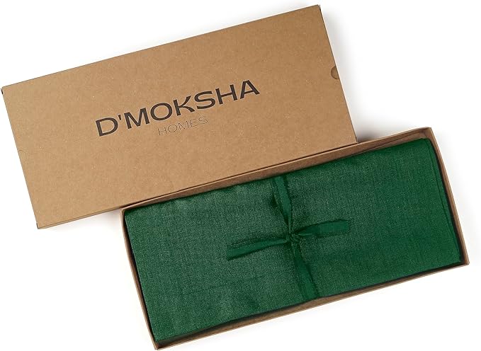 D'Moksha Homes Linen Forest Green Table Runner 84 Inches Long - 100% Pure Linen 14 x 84 Inch Table Runner for Dining, St Patricks Day, Easter - Machine Washable
