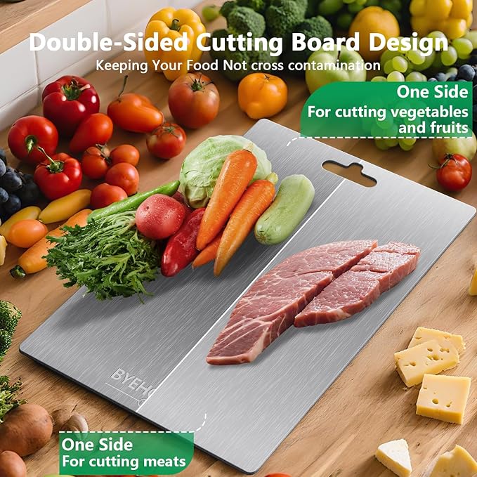 Titanium Cutting Board for Kitchen,100% Pure Titanium Cutting Board Non-Toxic Hygiene Dishwasher-Safe Food Grade Double Sided Metal Titanware Chopping Board for Meat,Fruit & Vegetables (12"L x 9"W)