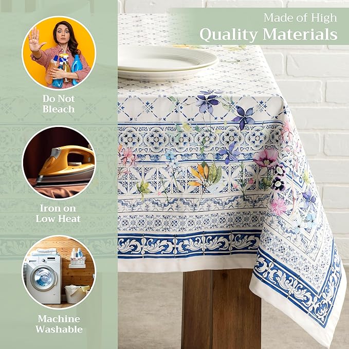 Maison d' Hermine Table Cloth Rectangle Table 100% Cotton 70 x 108 Inches Tablecloth Reusable Decorative for Dining Room Farmhouse Home Valentines Day Decorations Spring Summer - Faience