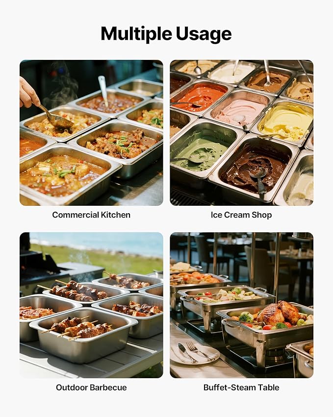 VEVOR 6 Pack Stainless Steam Hotel Pans, 1/2 Size Table Steam Pan, 4 Inch Deep Anti Jam Restaurant Supplies Reusable Rustproof Catering Storage for Home, Party, Restaurant, Hotel, Buffet